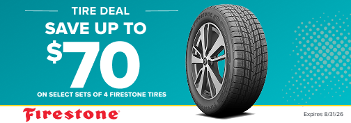 Firestone 4 Tire up to $70 Mail In Rebate 07-01-2026 through 08-31-2026